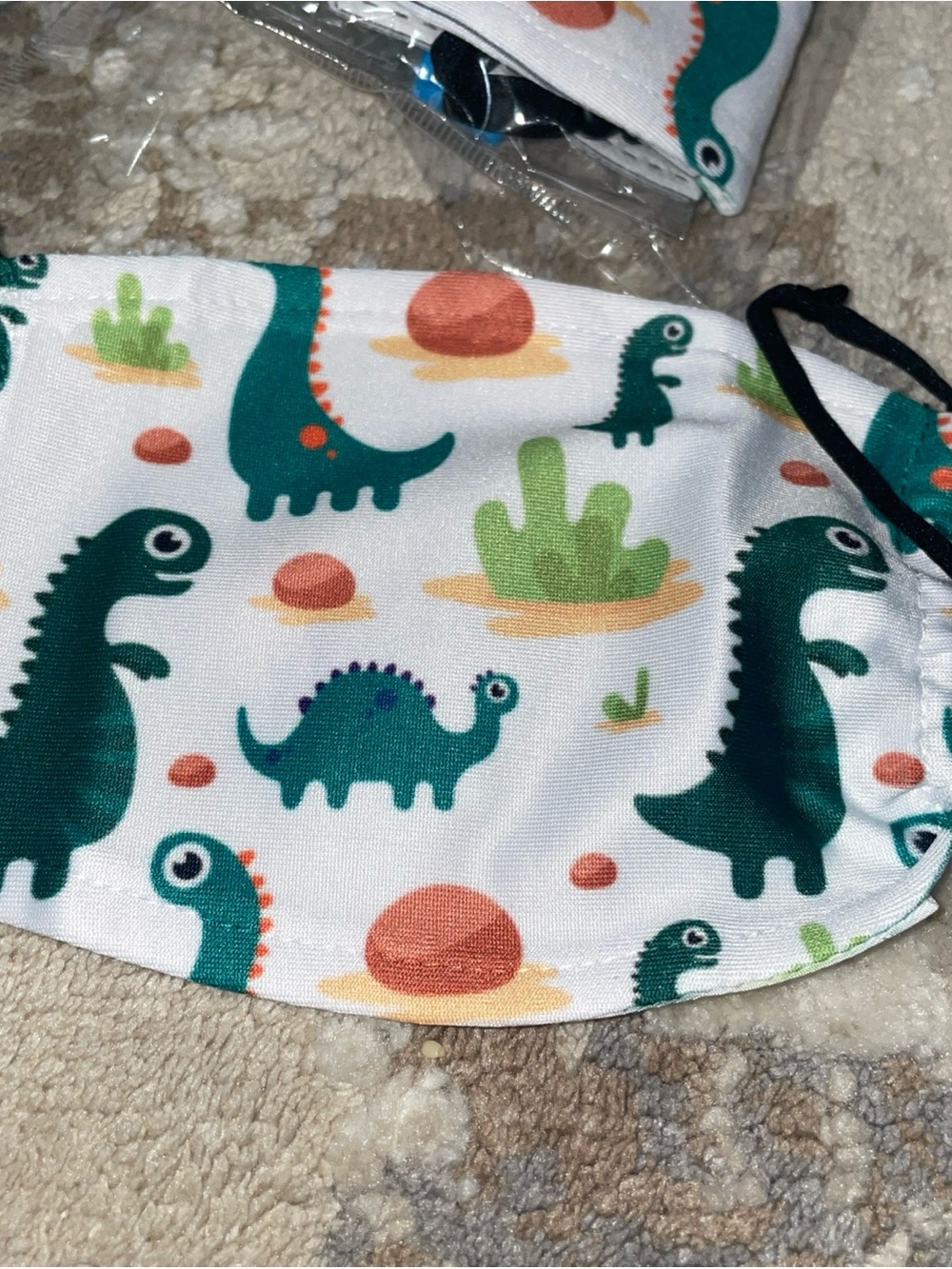 Kids Dino Print Face Mask - Teal Green